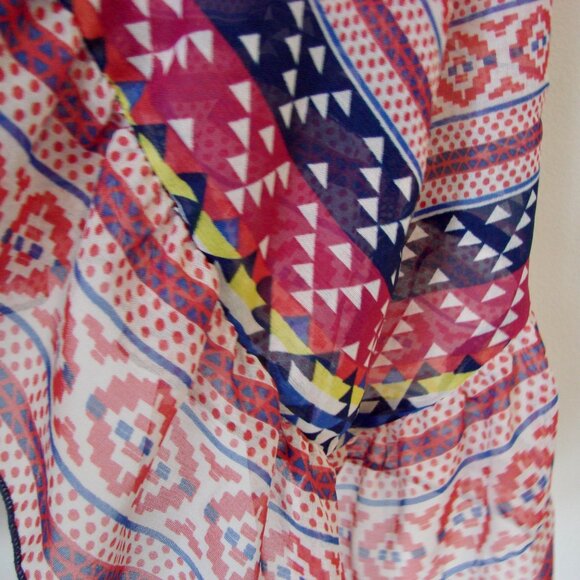 Beaded Flowy Tank Top Boho Hippie Blue Red Asymmetrical Hem Sheer Size Medium - Picture 13 of 13